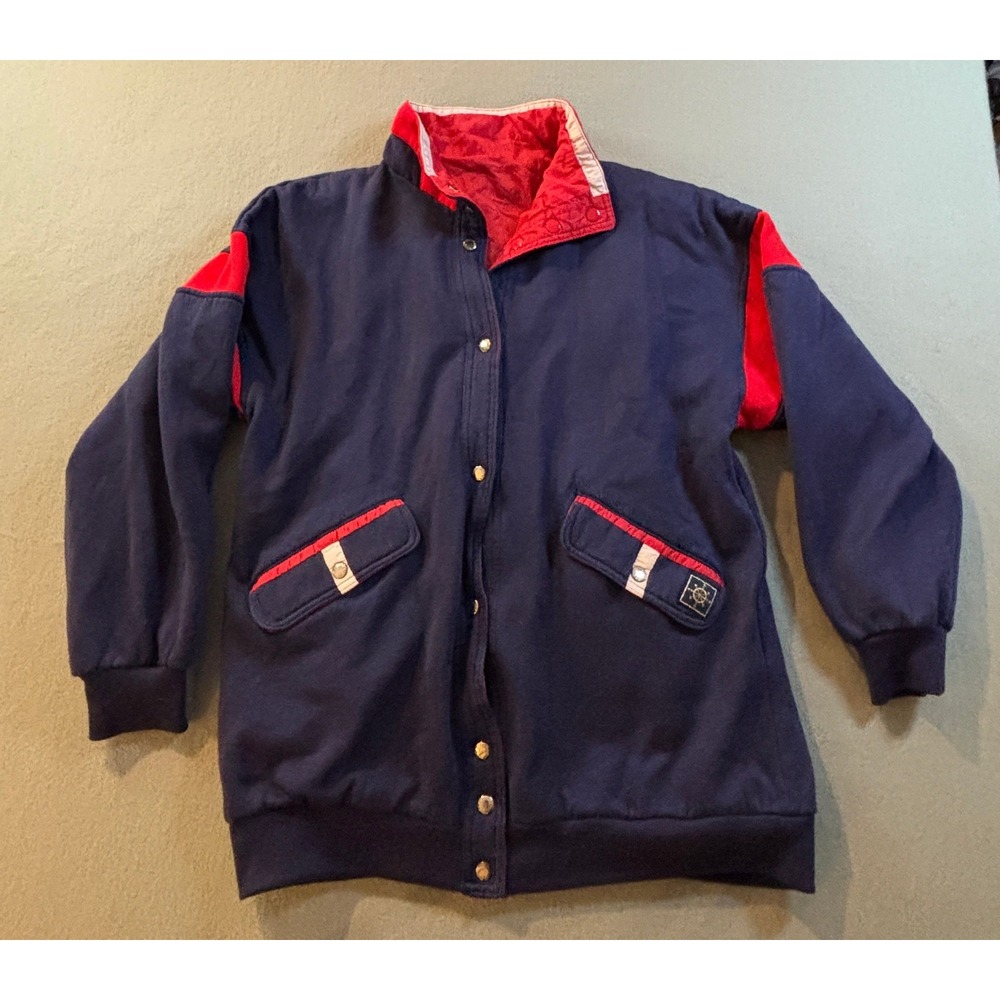 VTG Current Seen Reversible Windbreaker Jacket Womens L Navy Red Nautical 90s